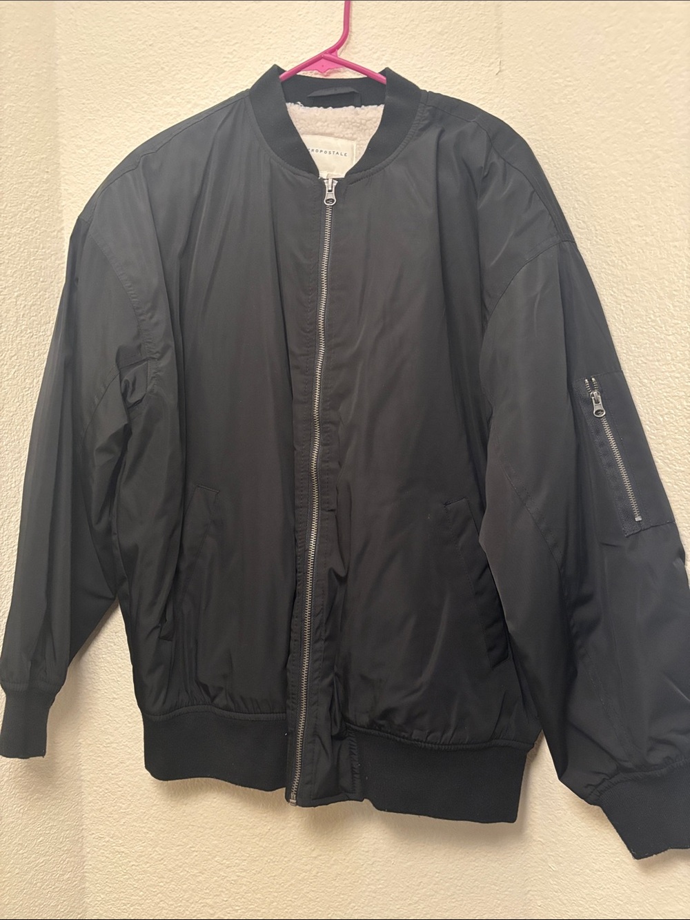 Aeropostale Black Bomber Jacket with Zip Sleeve Pocket